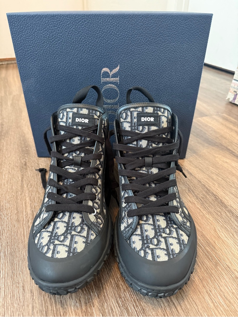 Dior Men's Black and Gray Oblique Canvas High-Top Boots